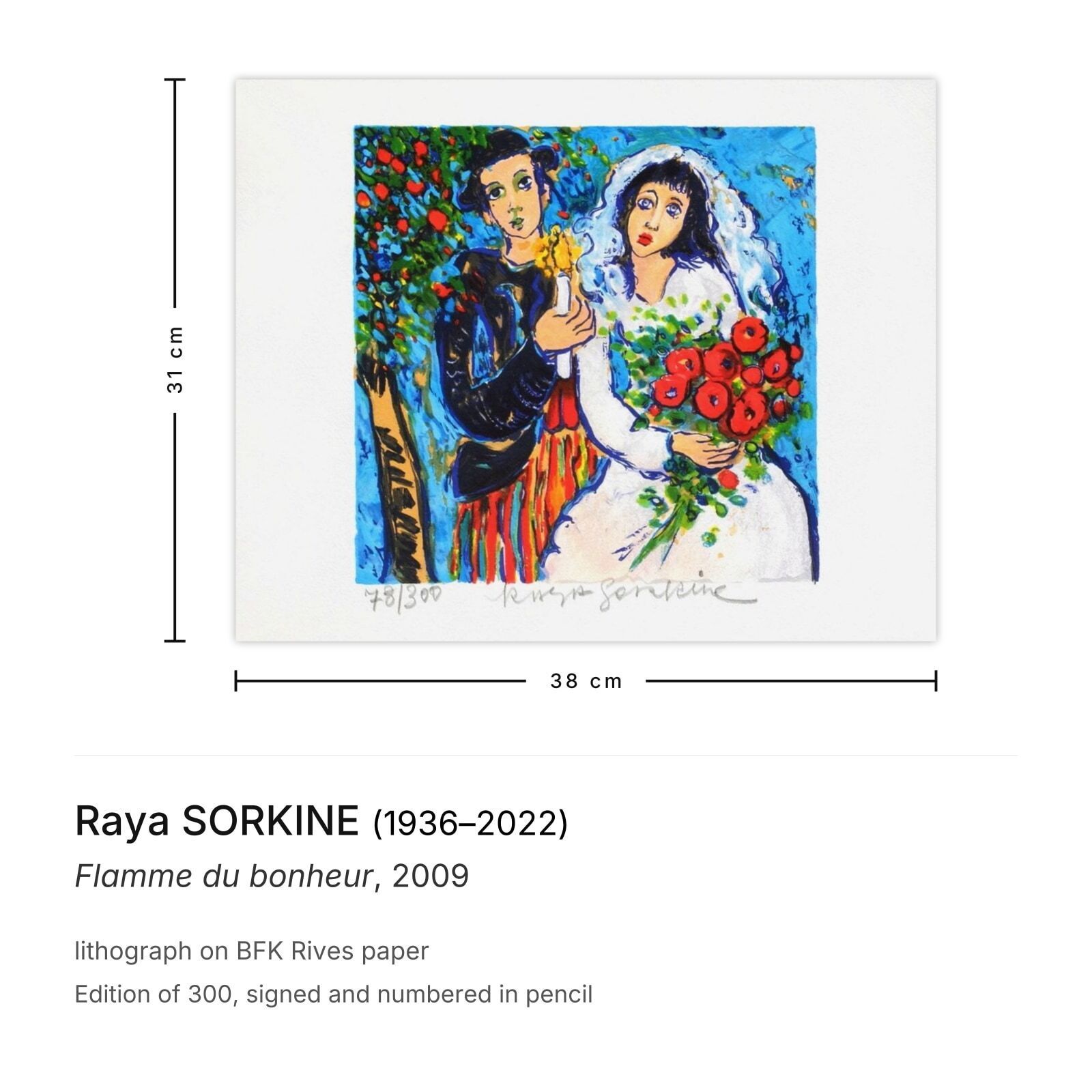 Raya Sorkine Gesigneerde Lithografie Flamme Du Bonheur 2009 photo furniture