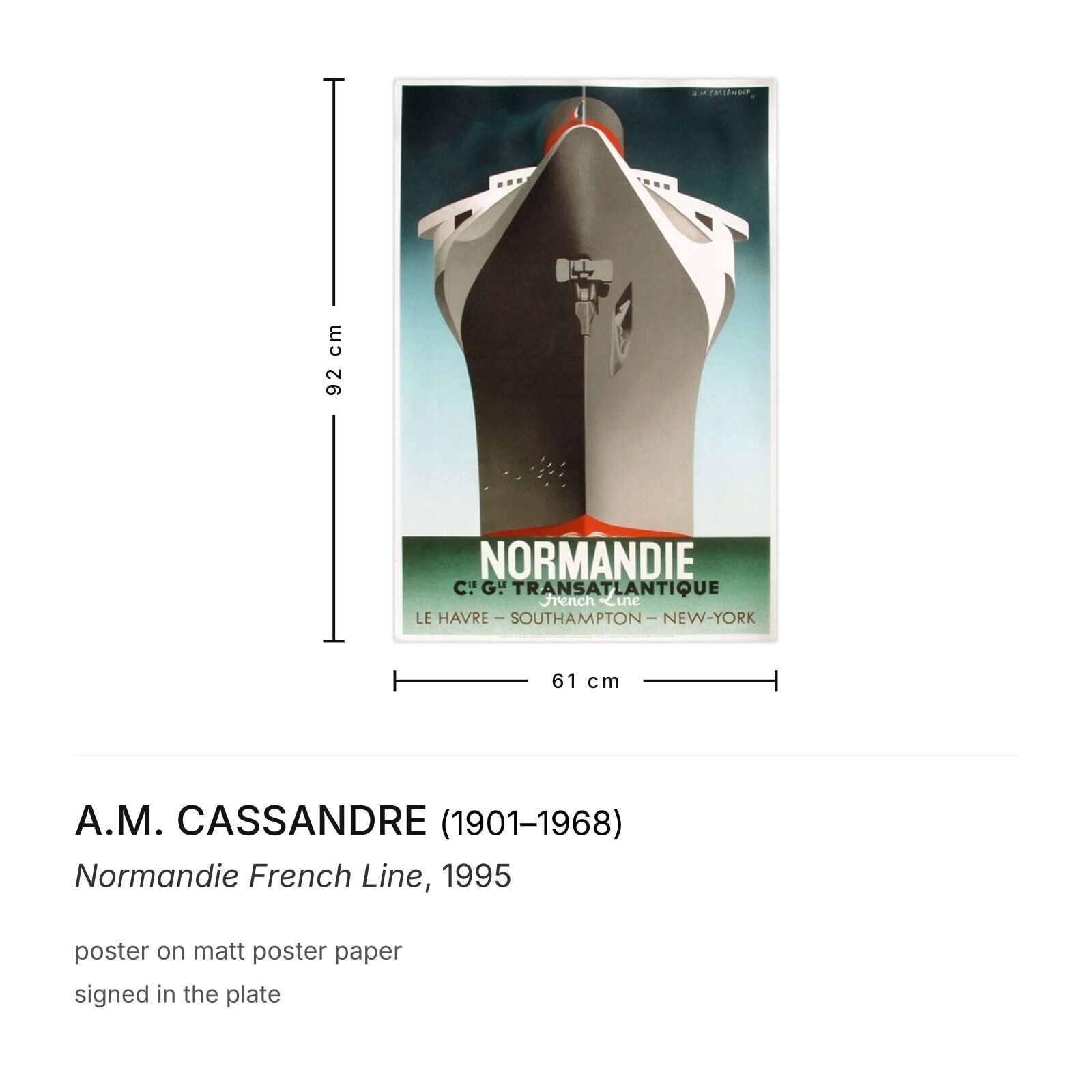 A.M. Cassandre Poster Normandie French Line 1995 photo furniture