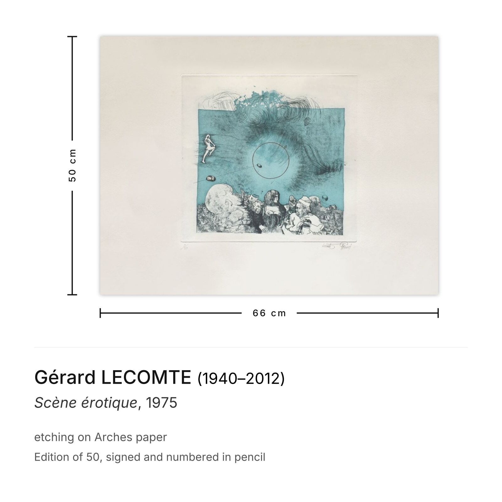 Gérard Lecomte Signed Etching Scène érotique 1975 photo furniture