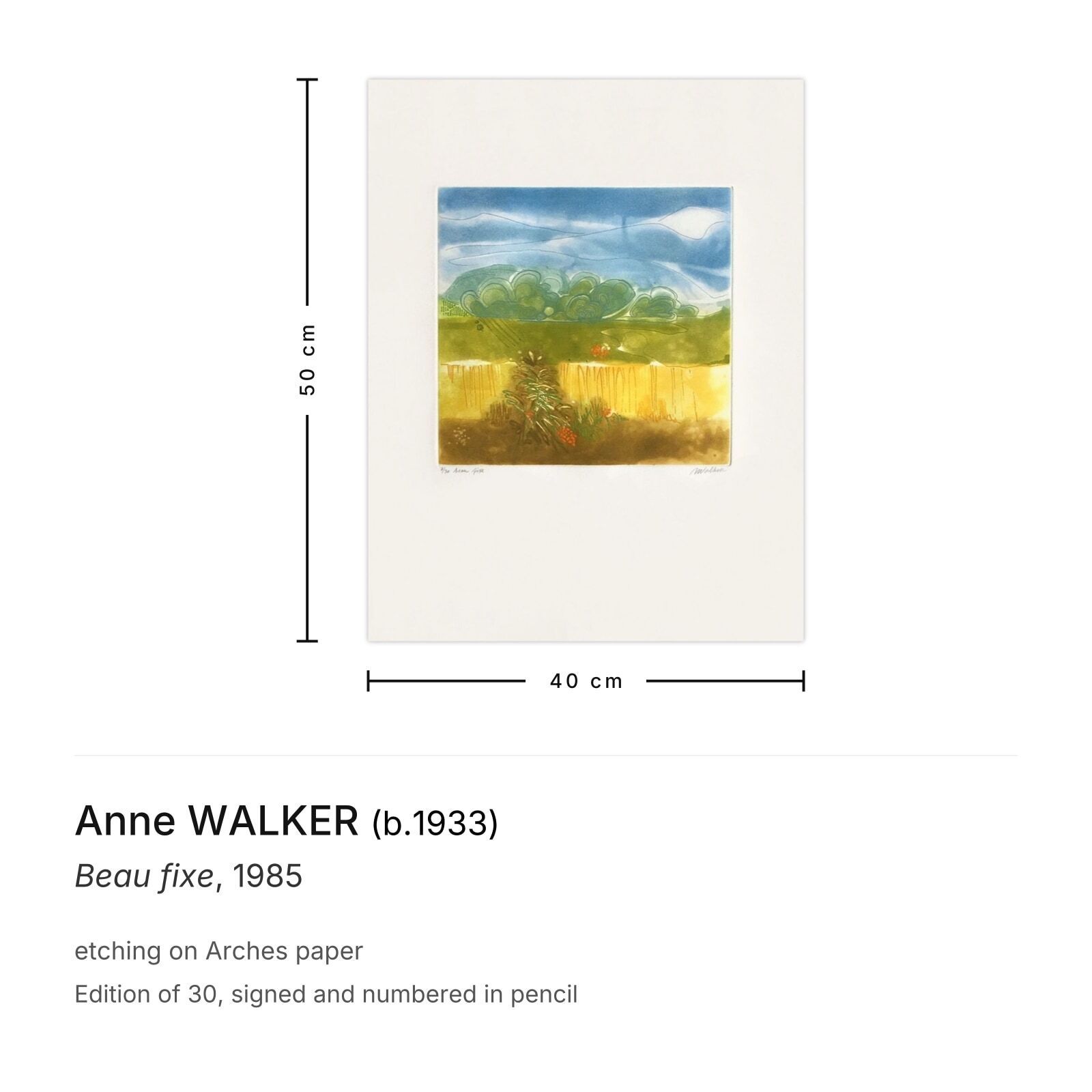 Anne Walker Gesigneerde Ets Beau Fixe 1985 photo furniture