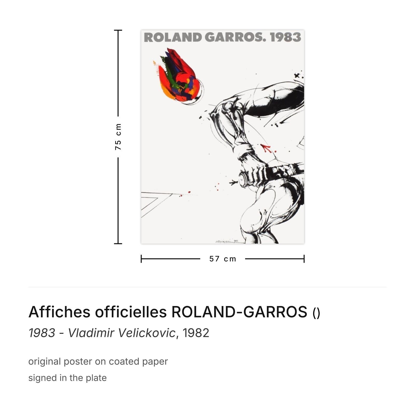 Affiches Officielles Roland Garros Poster 1983   Vladimir Velickovic 1982 photo furniture