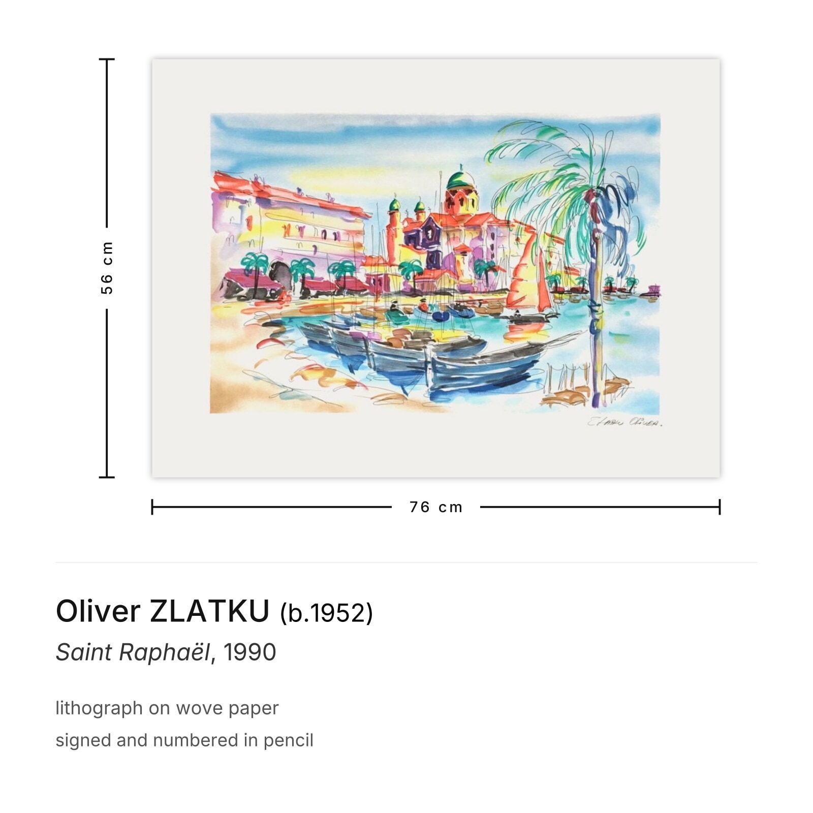 Oliver Zlatku Gesigneerde Lithografie Saint Raphaël 1990 photo furniture