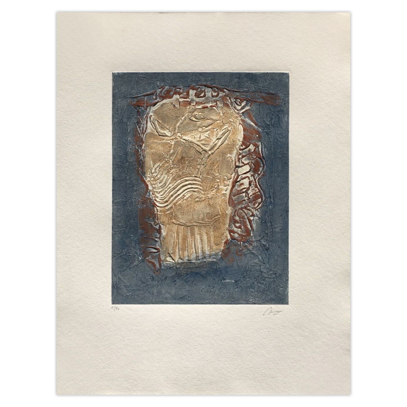 Thierry Buisson Gesigneerde Carborundum Ets Visage Ocre I