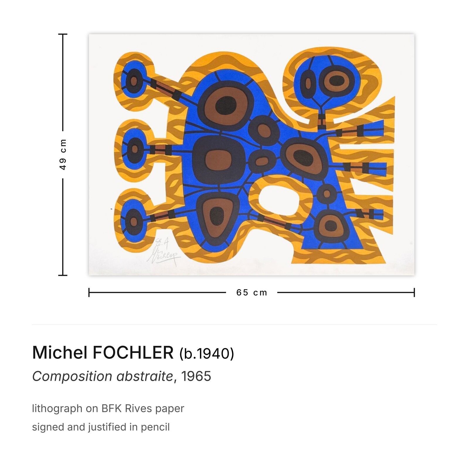Michel Fochler Gesigneerde Lithografie Composition Abstraite 1965 photo furniture