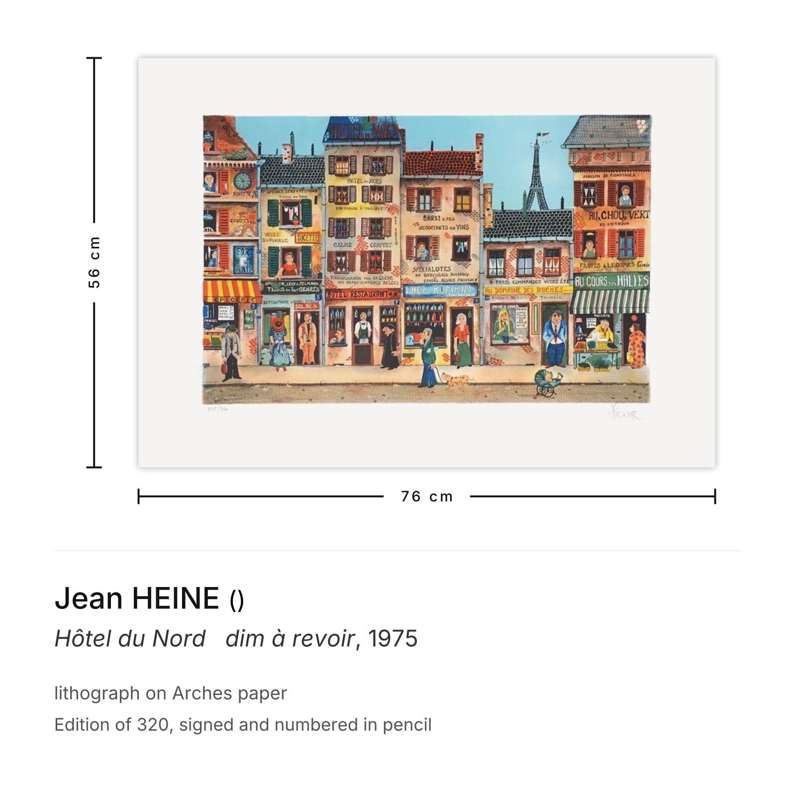 Jean Heine Signed Lithograph Hôtel Du Nord   Dim à Revoir 1975 photo furniture