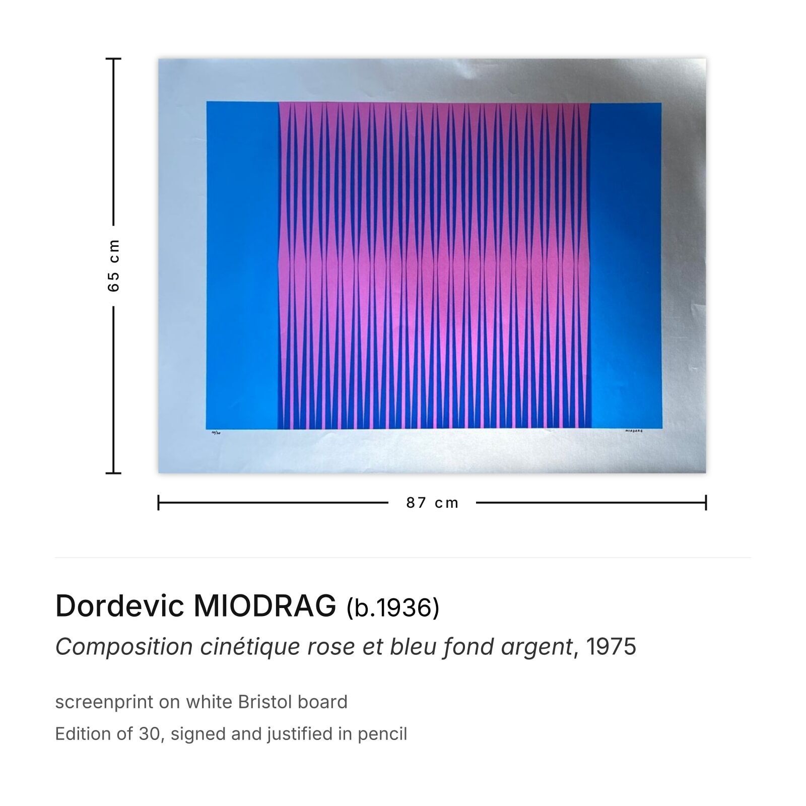 Dordevic Miodrag Gesigneerde Zeefdruk Composition Cinétique Rose Et Bleu Fond Argent 1975 photo furniture