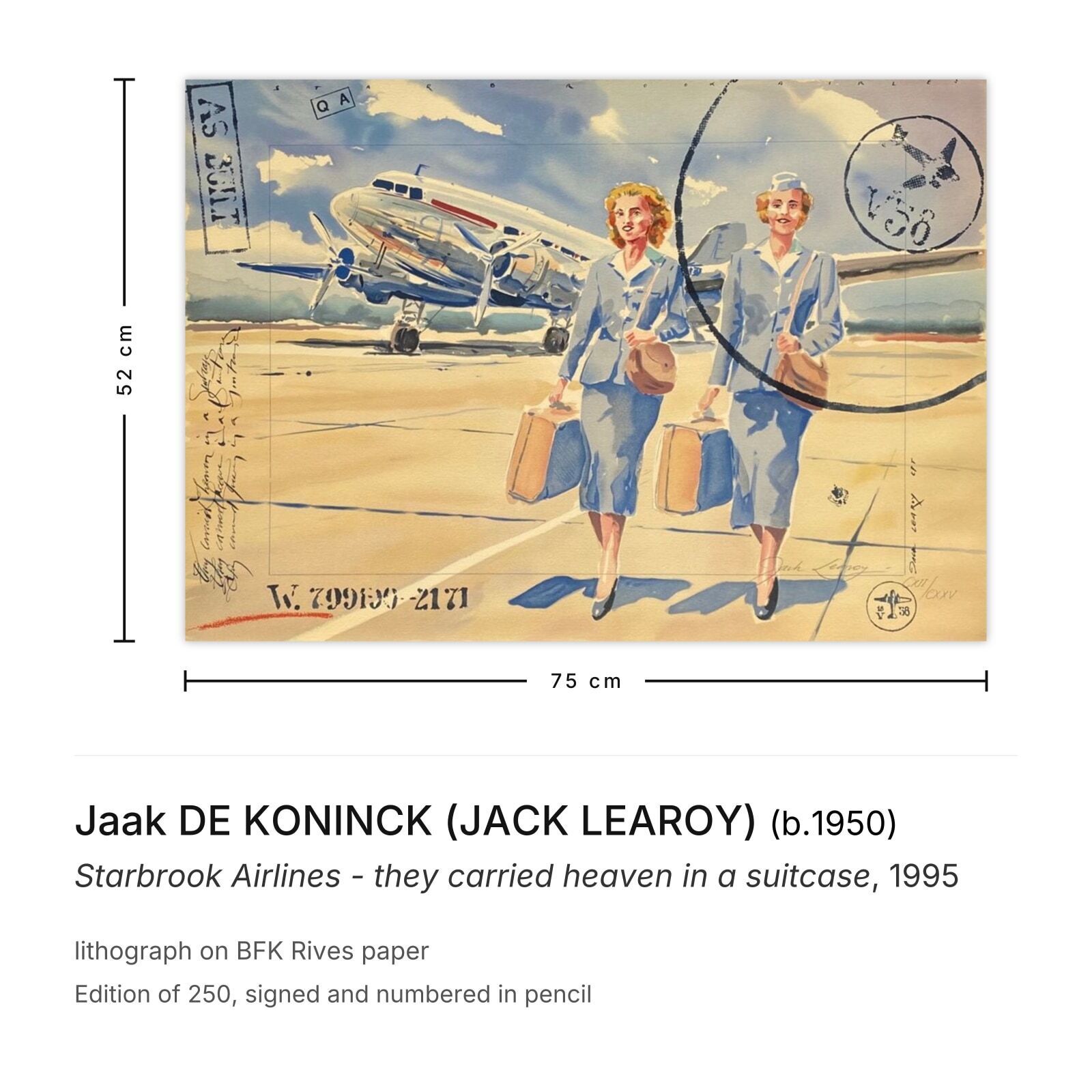 Jaak De Koninck (Jack Learoy) Gesigneerde Lithografie Starbrook Airlines   They Carried Heaven In A Suitca photo furniture