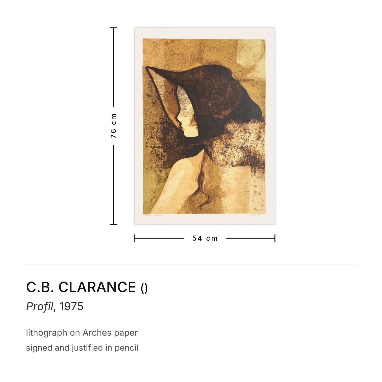 C.B. Clarance Gesigneerde Lithografie Profil 1975 photo furniture