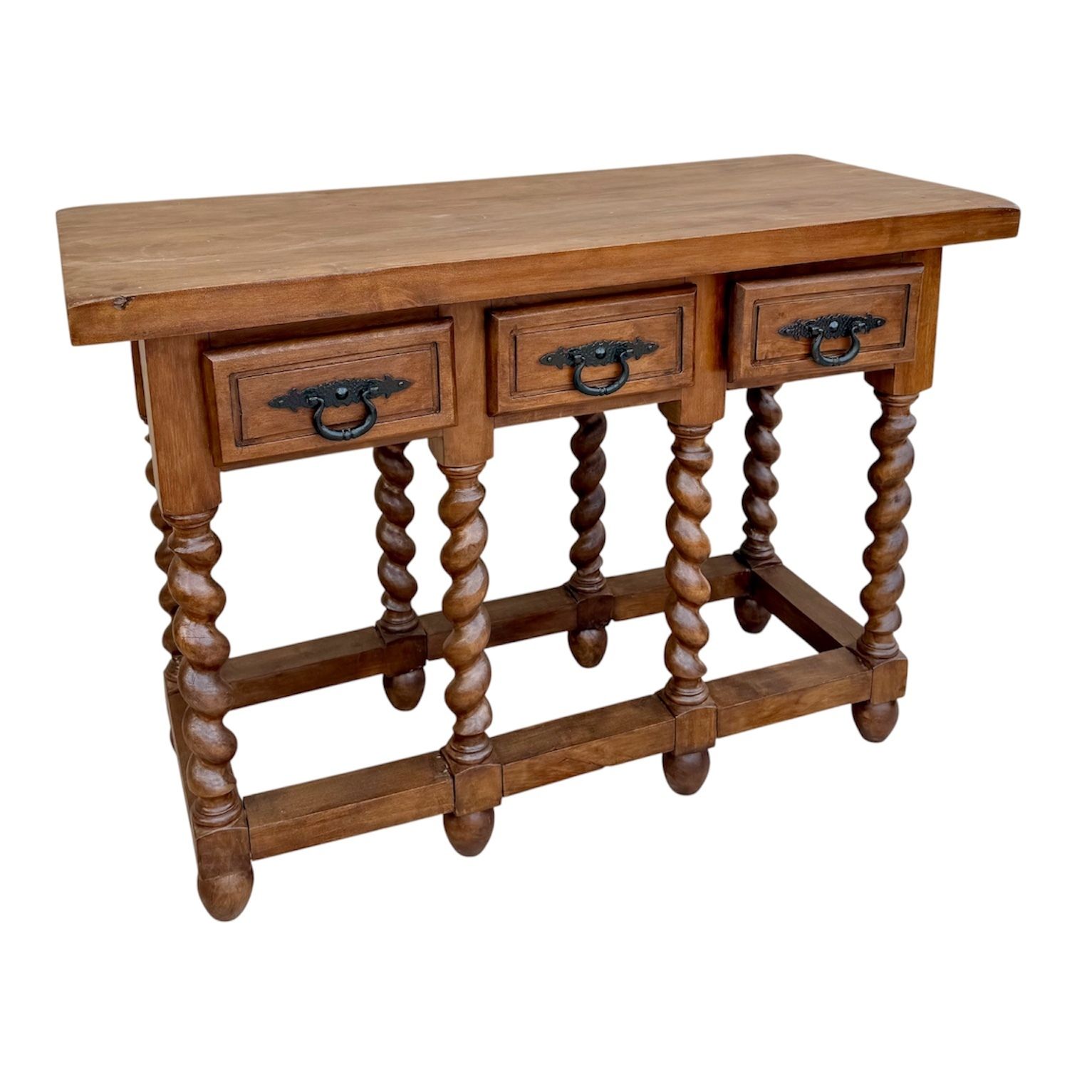 Spanish Solid Wood Console Table With Three Drawers, Mid 20th Century