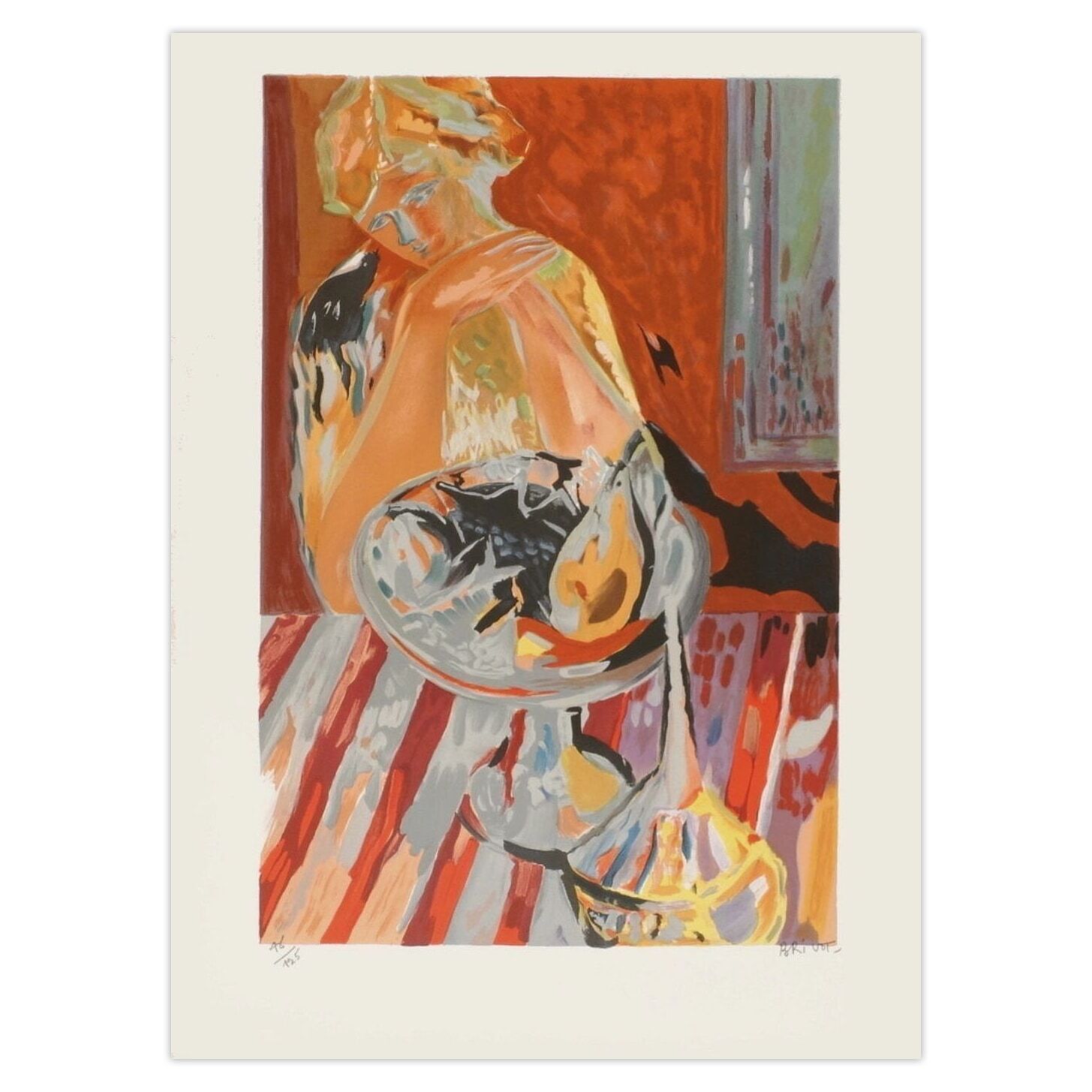 Arsène Brivot Gesigneerde Lithografie Femme Au Compotier 1965