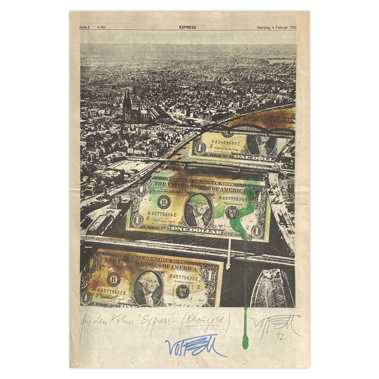 Wolf Vostell Signed Lithograph Für Den Kölner Express (Rheingold) I 1992