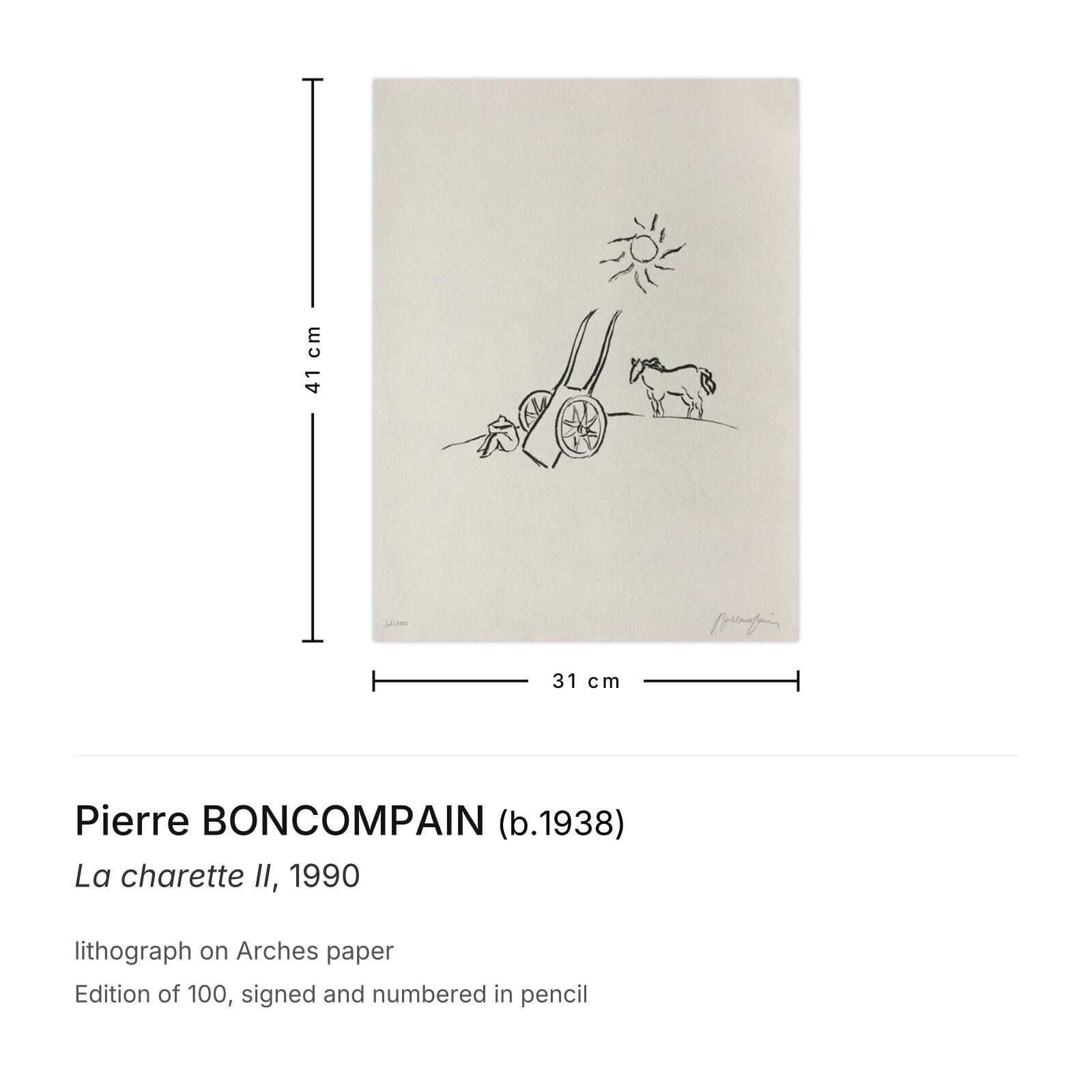 Pierre Boncompain Gesigneerde Lithografie La Charette II 1990 photo furniture