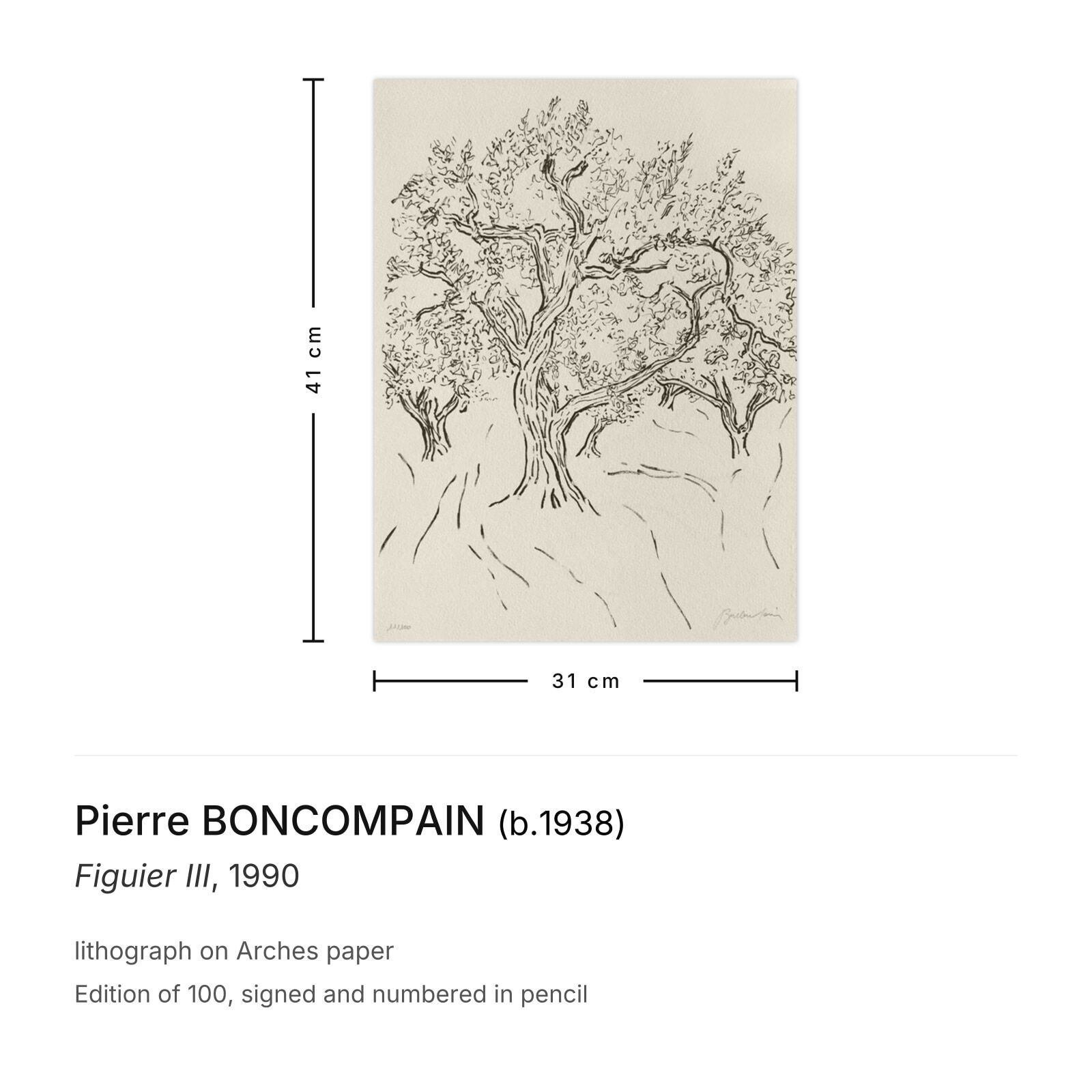 Pierre Boncompain Gesigneerde Lithografie Figuier III 1990 photo furniture