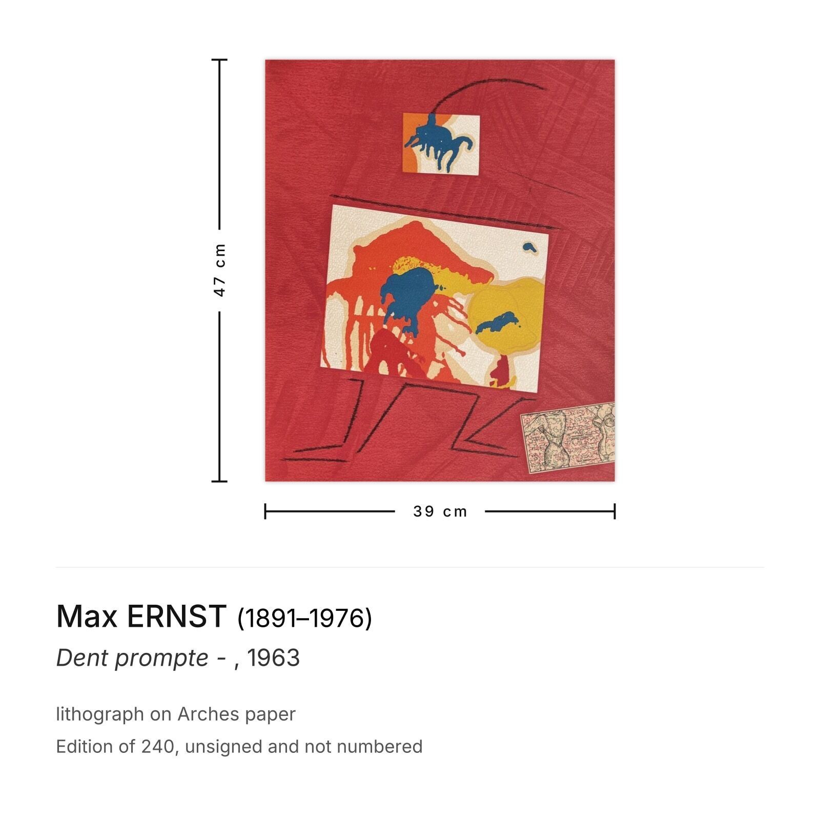 Max Ernst lithografie Dent Prompte 1963 photo furniture