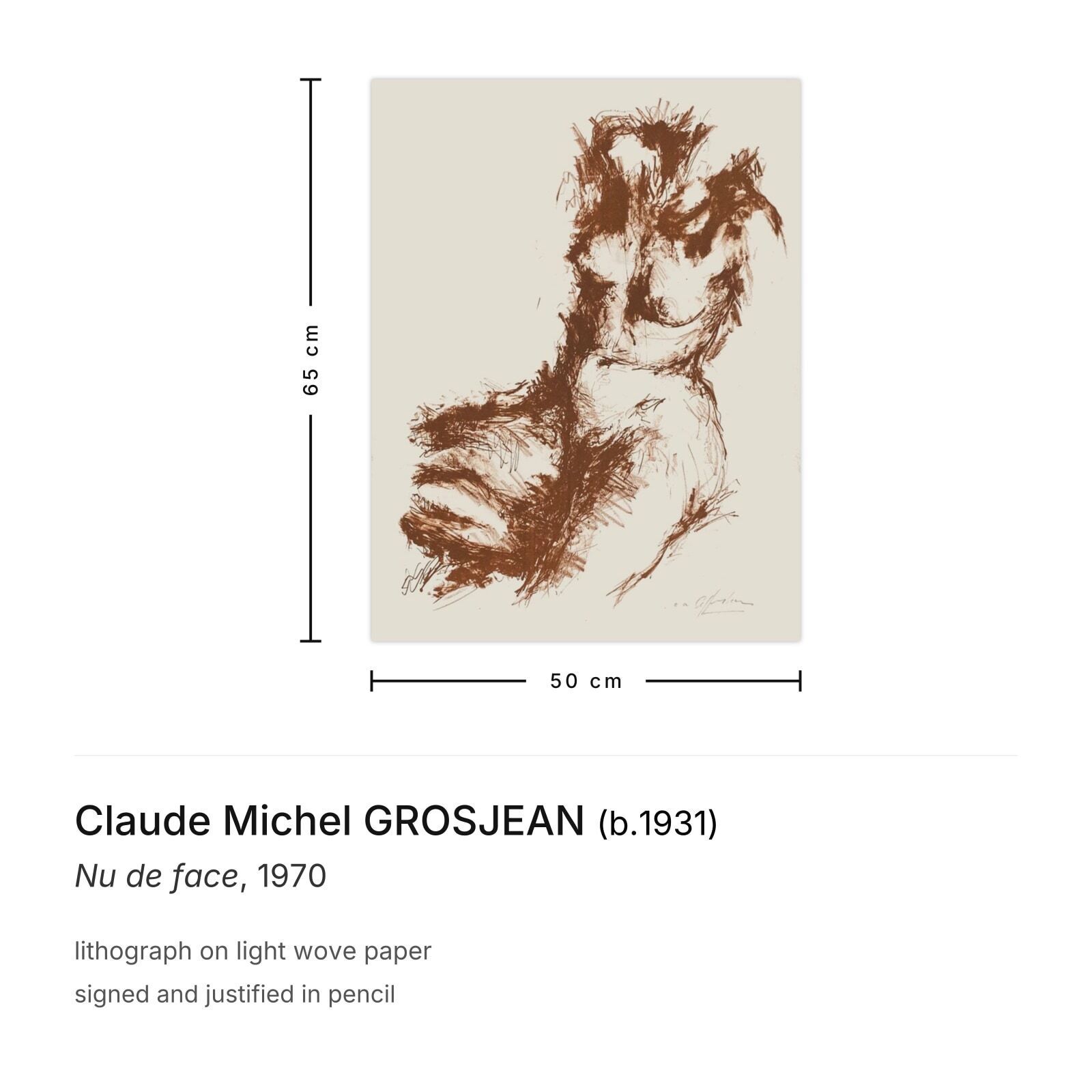 Claude Michel Grosjean Signed Lithograph Nu De Face 1970 photo furniture