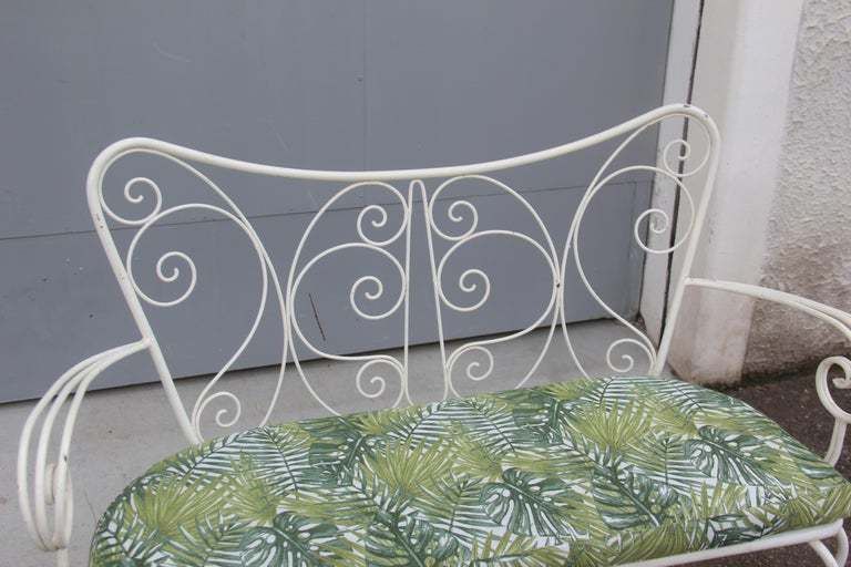 White Garden Sofa Mid Century Worked Shaped Green Metal Cushion 1950s photo for sale