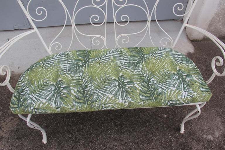 White Garden Sofa Mid Century Worked Shaped Green Metal Cushion 1950s photo buy