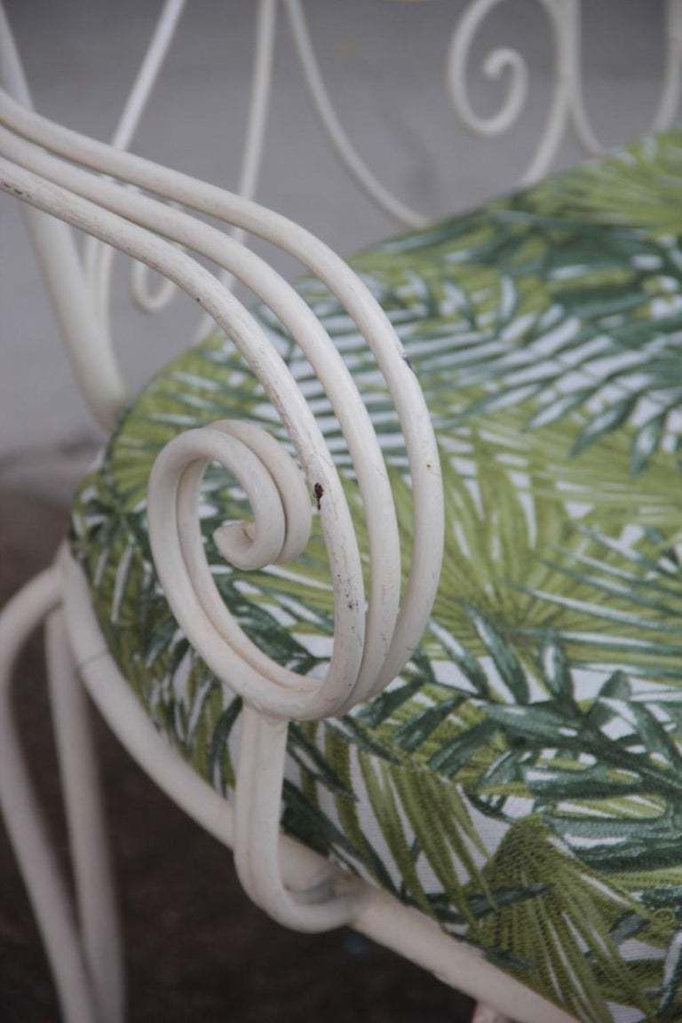 photo furniture White Garden Sofa Mid Century Worked Shaped Green Metal Cushion 1950s