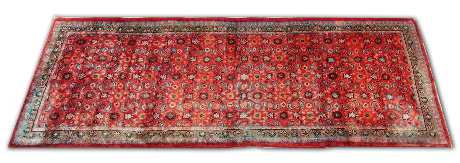 Traditioneel wollen loperkleed, handgeweven tapijt, oosters rood trapkleed photo furniture