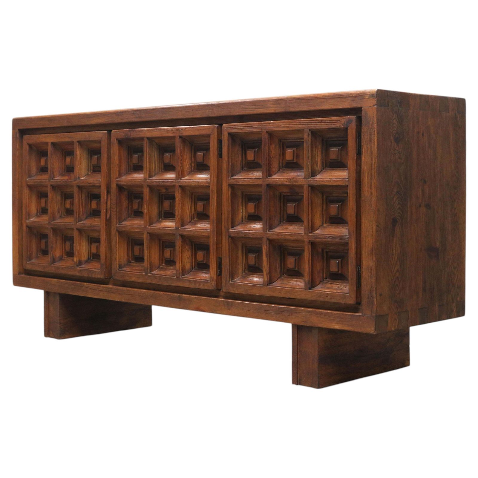 Enfilade mid-century BIOSCA, en pin teinté, Espagne, Brutalist, années 1960