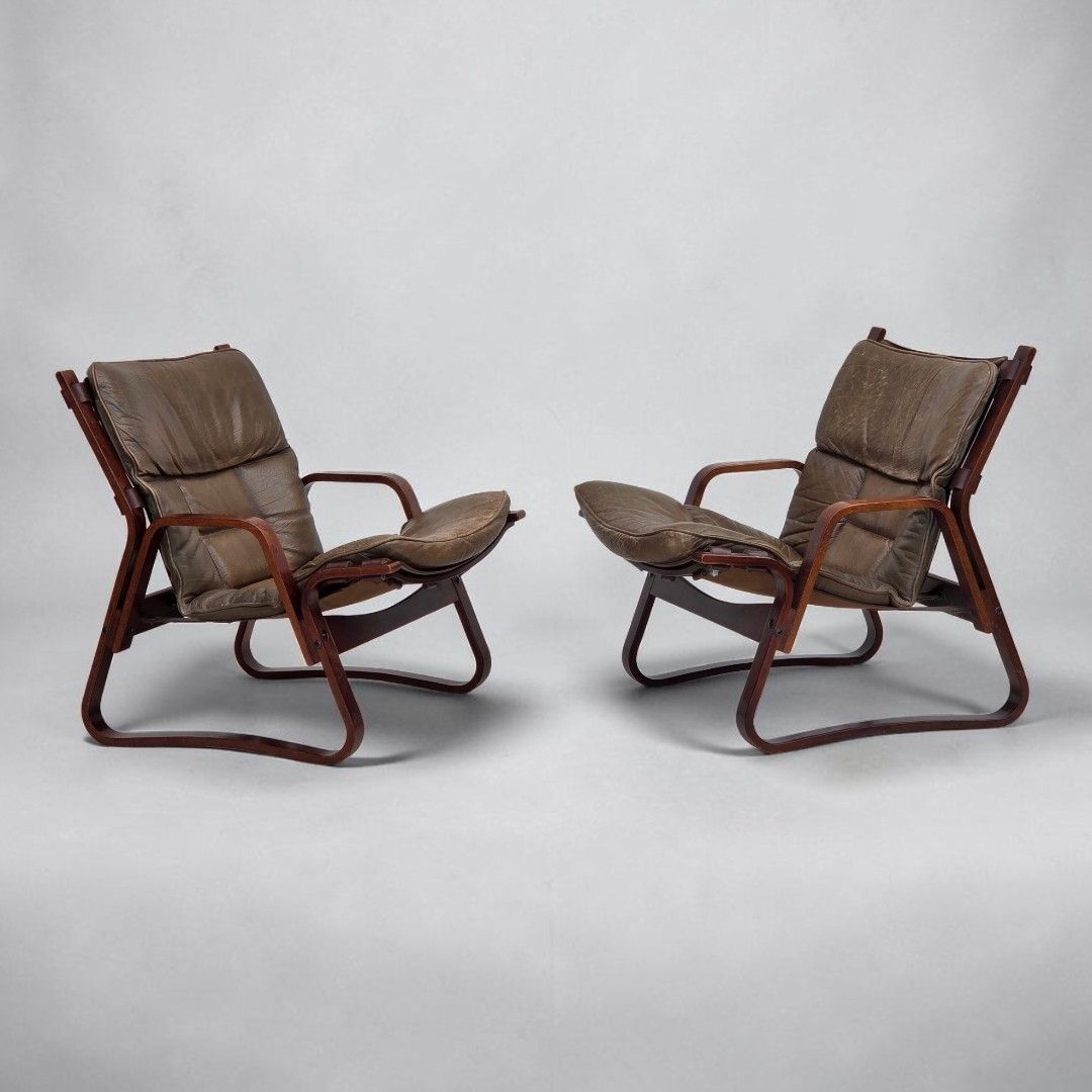 1970s, Norwegian Lounge Chair, Brown Furniture Leather.