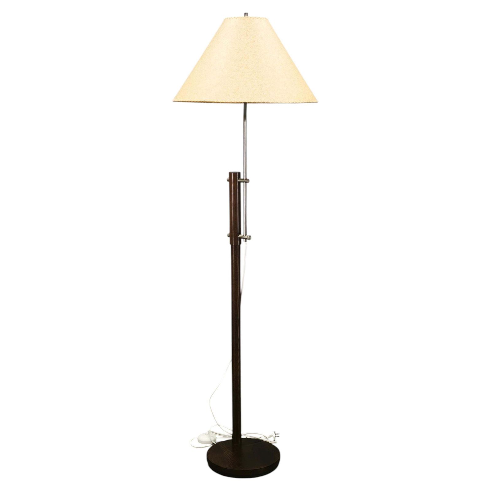 Verstelbare Duitse vloerlamp uit de jaren 1970 van eikenhout en metaal met handgemaakte papieren kap