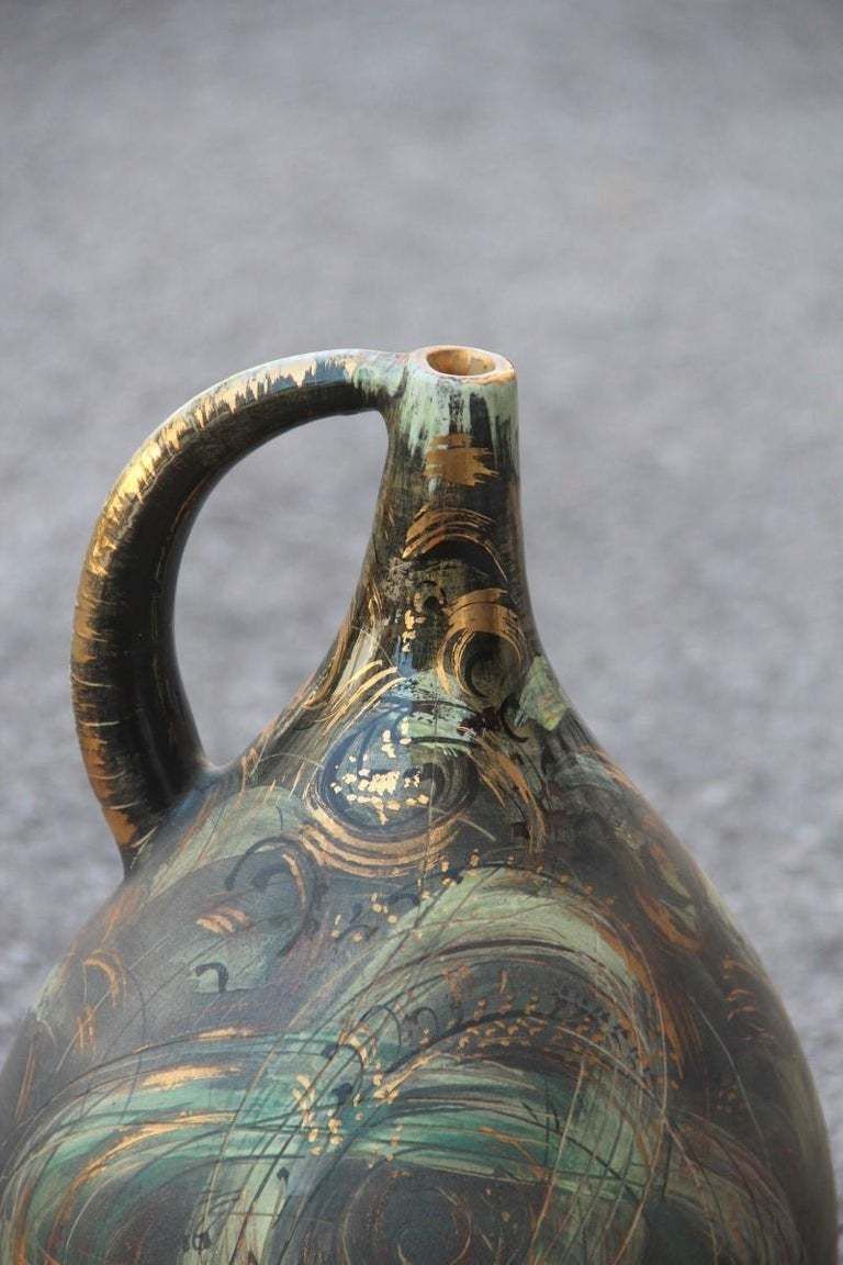 Vase Art Pottery Torido Mazzotti Albisola 1950s Gold Green Orange Futurist photo Home Decor