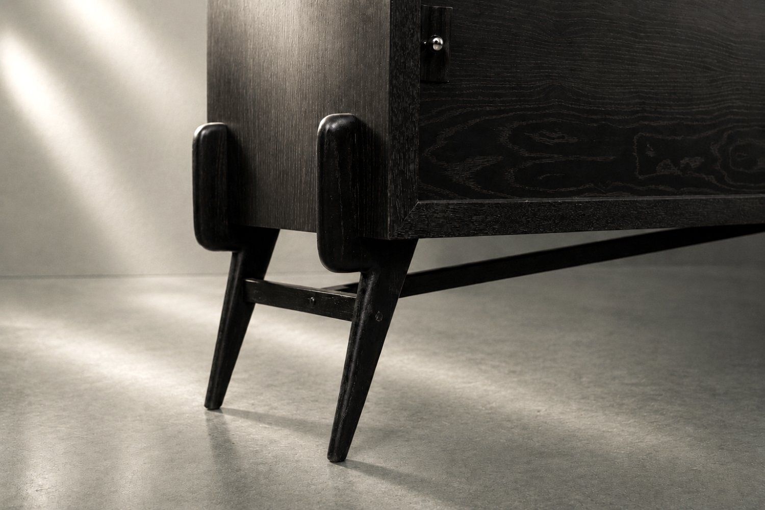 photo for sale Mid Century Modern Scandinavian Dark Oak Sideboard With Wooden And Metal Handles, 1960s