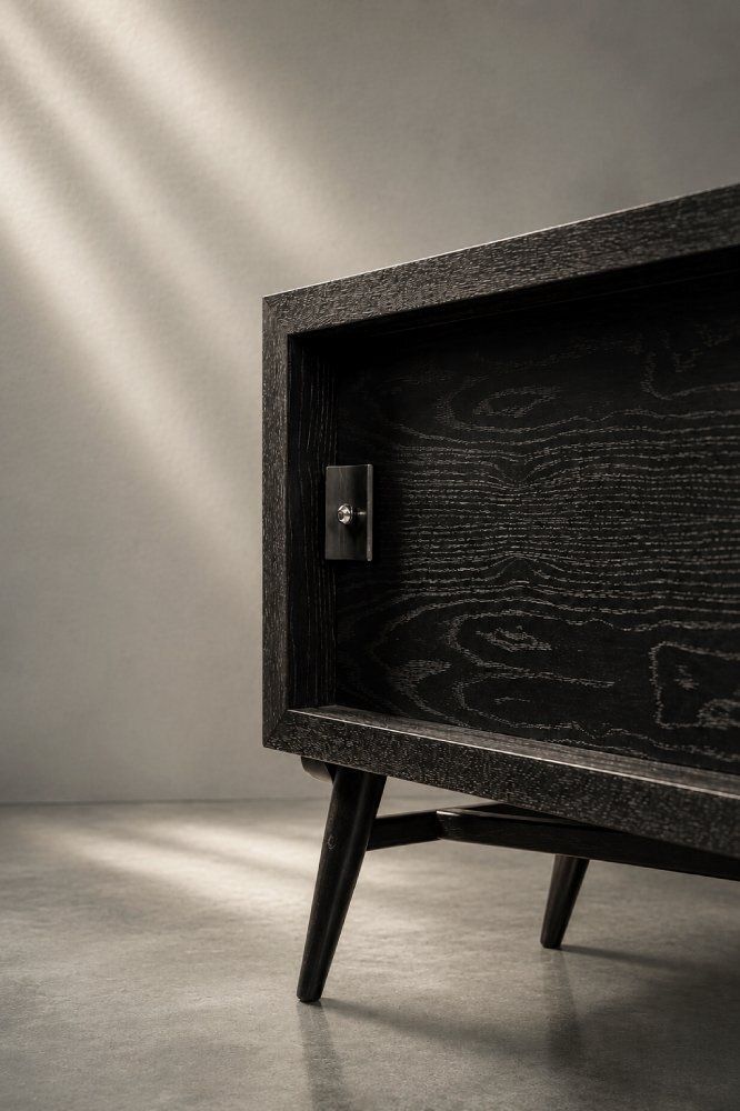 8255.0 Mid Century Modern Scandinavian Dark Oak Sideboard With Wooden And Metal Handles, 1960s photo