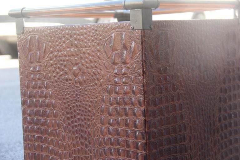 Crocodile Bar Portable Italian Design 1970s Brass Lucite Brown Magazine Rack photo vintage