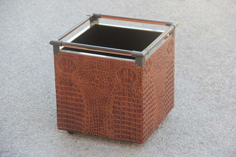 photo for sale Crocodile Bar Portable Italian Design 1970s Brass Lucite Brown Magazine Rack