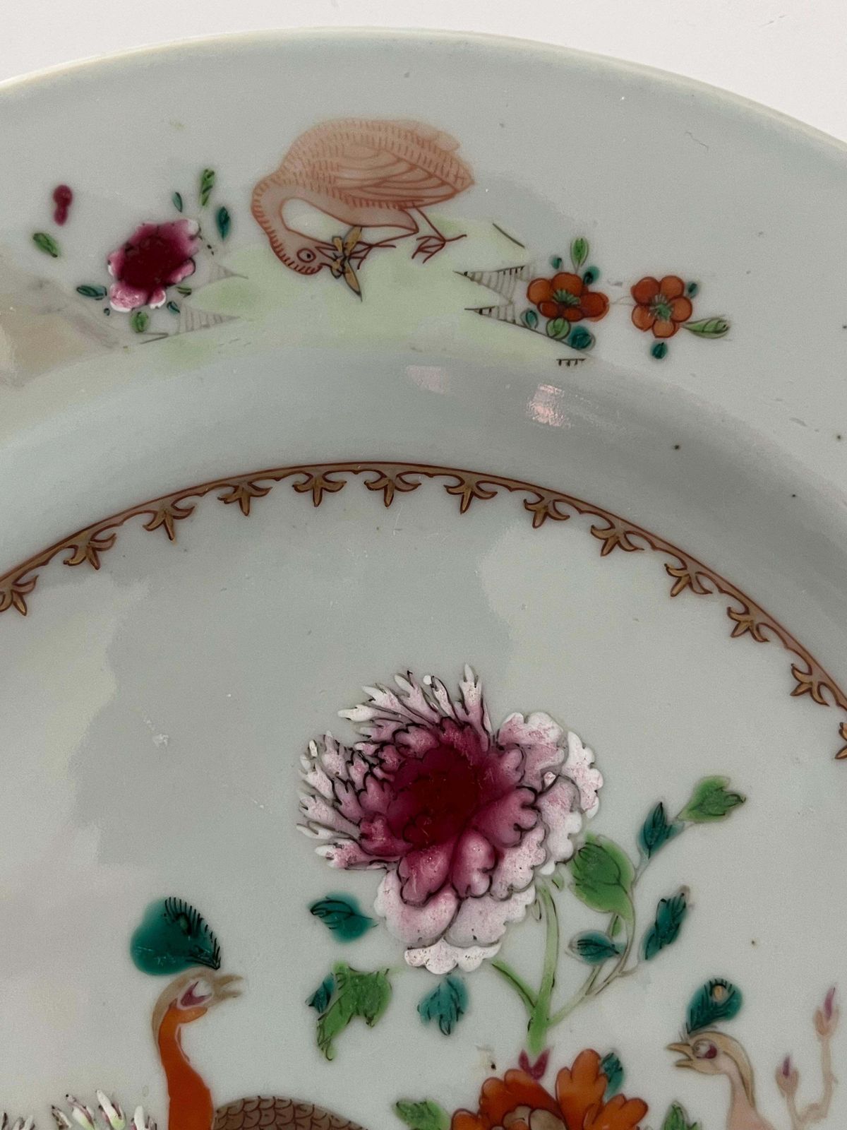 Hand Painted Chinese Porcelain Plate With Peacocks, Qing Yongzheng, Circa 1730 photo vintage