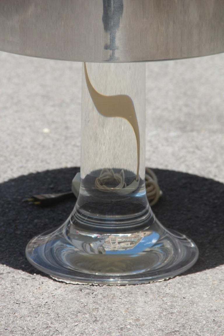 Round Harvey Guzzini Table Lamp Lucite Steel Italian Design 1970s Silver photo 2400.0