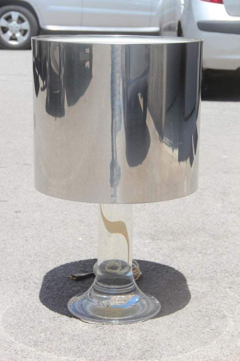 Round Harvey Guzzini Table Lamp Lucite Steel Italian Design 1970s Silver photo vinterior