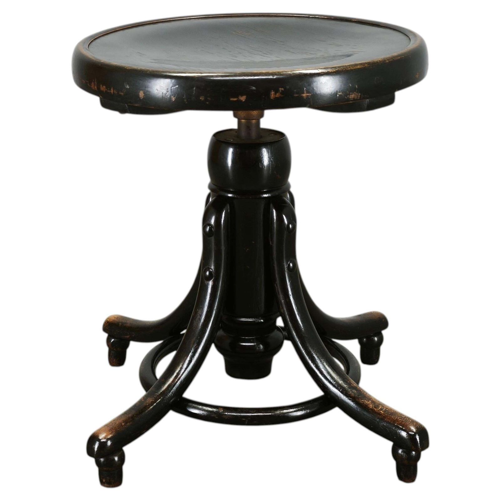 Thonet-stijl verstelbare gebogen houten pianokruk, Tsjecho-Slowakije, jaren 1930