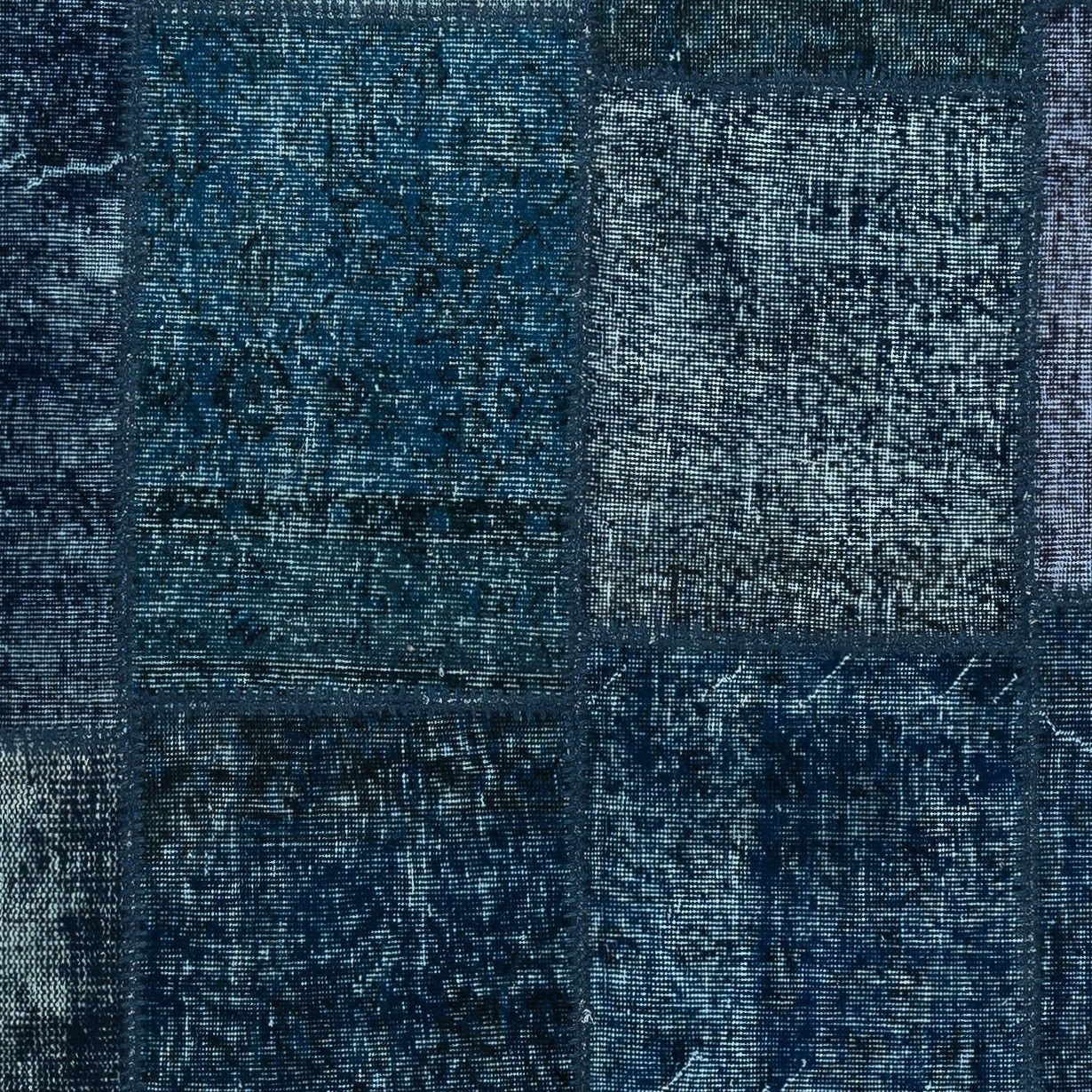 153x245 cm Hedendaags Turks handgeknoopt wollen patchworkkleed in blauwtinten photo vintage