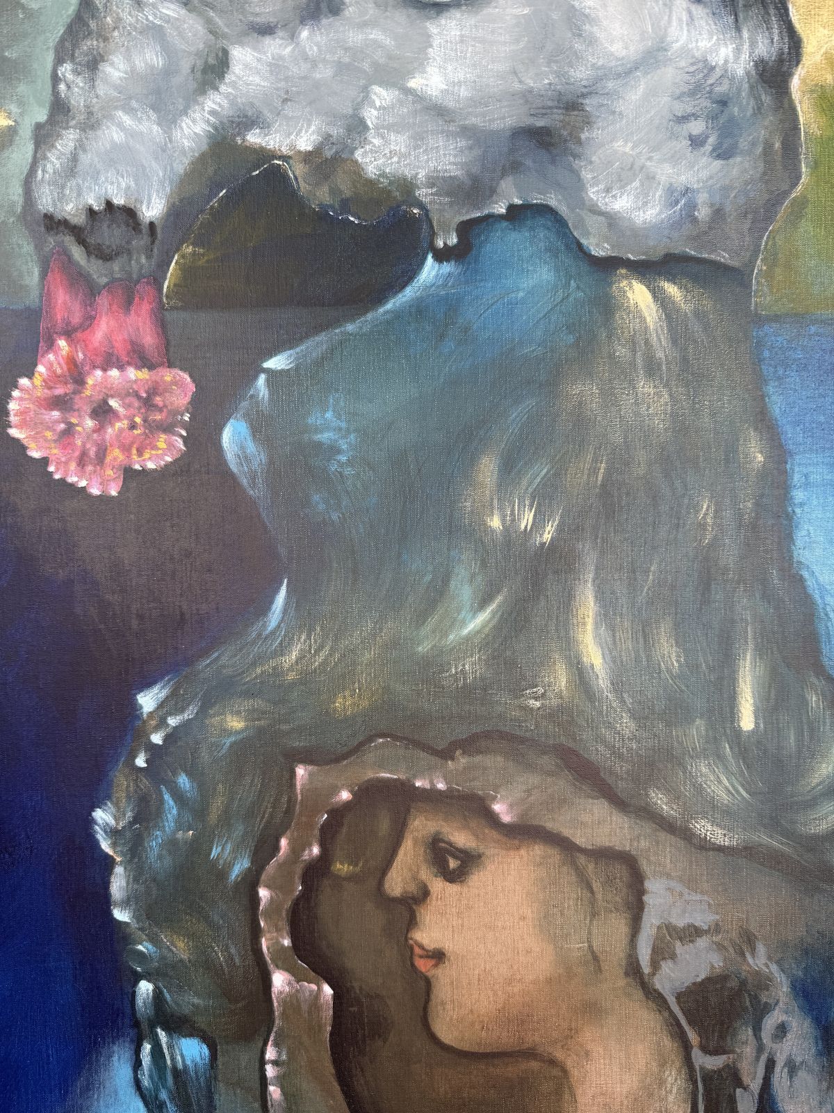 Modest Cuixart I Tàpies – Surrealistisch vrouwenportret met bloemen- en maansymboliek, Spaanse moderne kunst 1978 photo vinterior