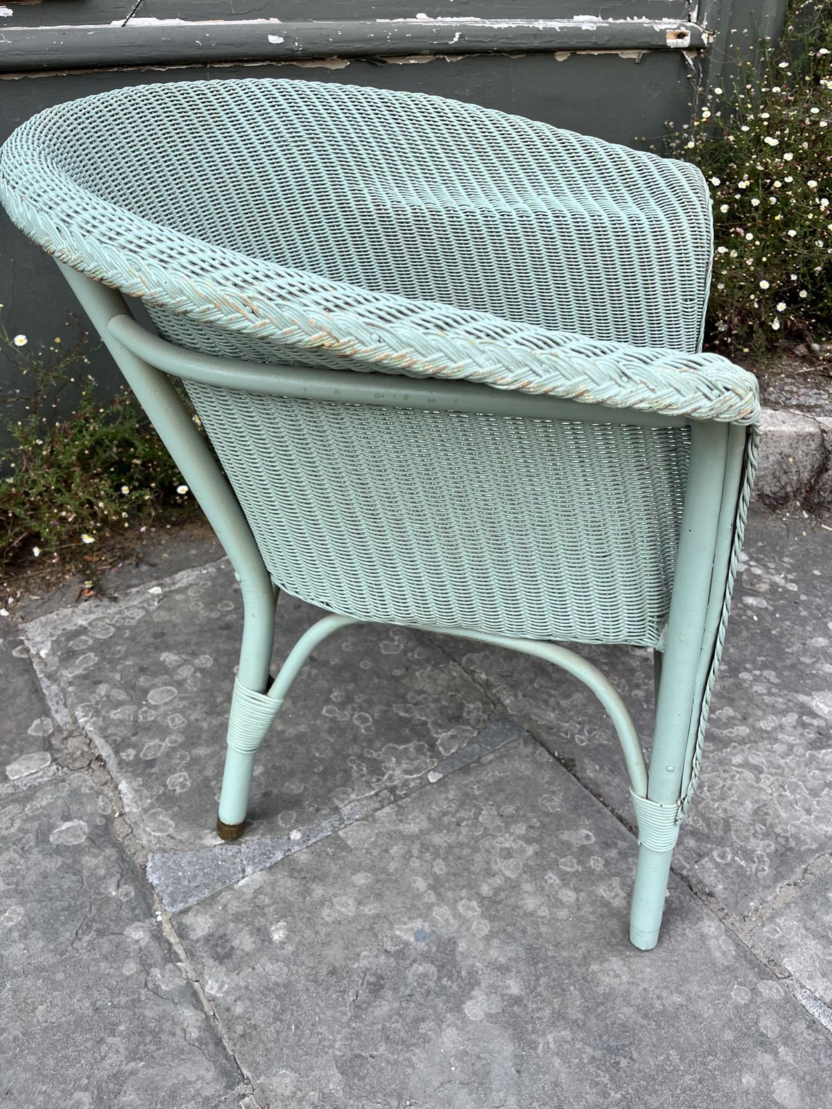 Green Lloyd Loom Woven Garden/ Bedroom Chair photo vintage