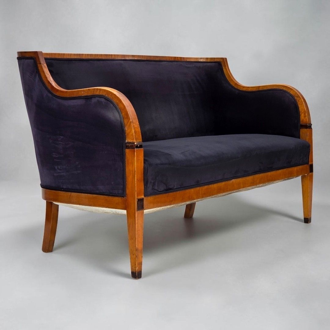 1950s, Danish Art Deco 2 Seater Sofa, Ash Wood, Furniture Velour.