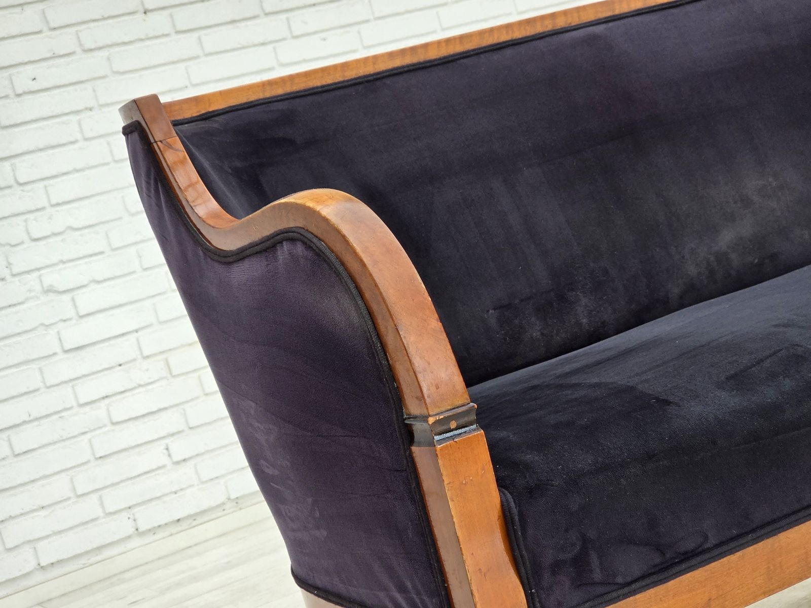 1950s, Danish Art Deco 2 Seater Sofa, Ash Wood, Furniture Velour. photo Furniture