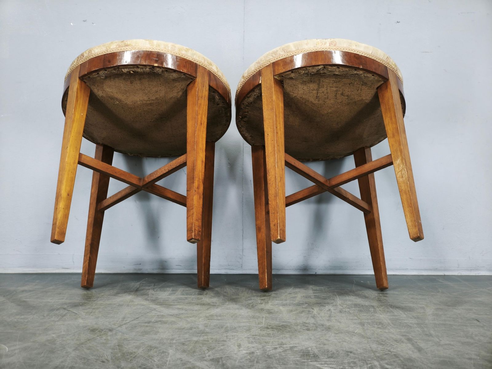 Pair Of Art Deco Walnut And Beech Stools, Czechoslovakia, 1930s photo for sale