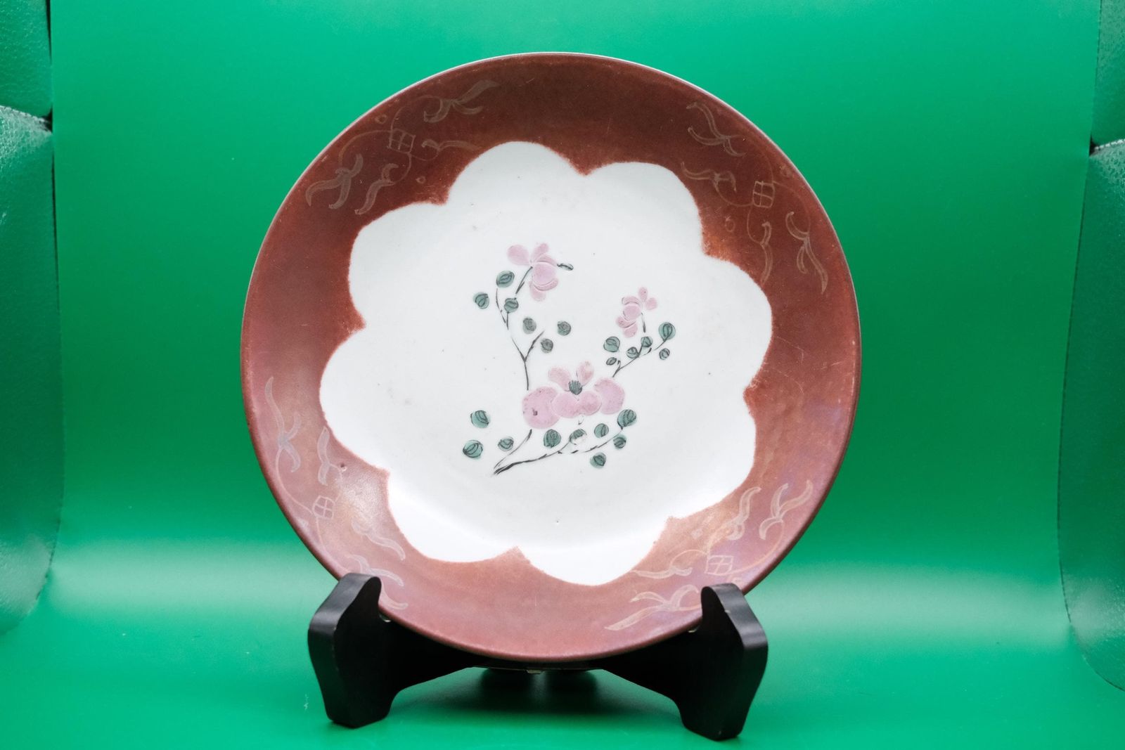 Pair Antique Chinese Export Porcelain Dishes, Coral Red Ground, 19th C Qing photo for sale