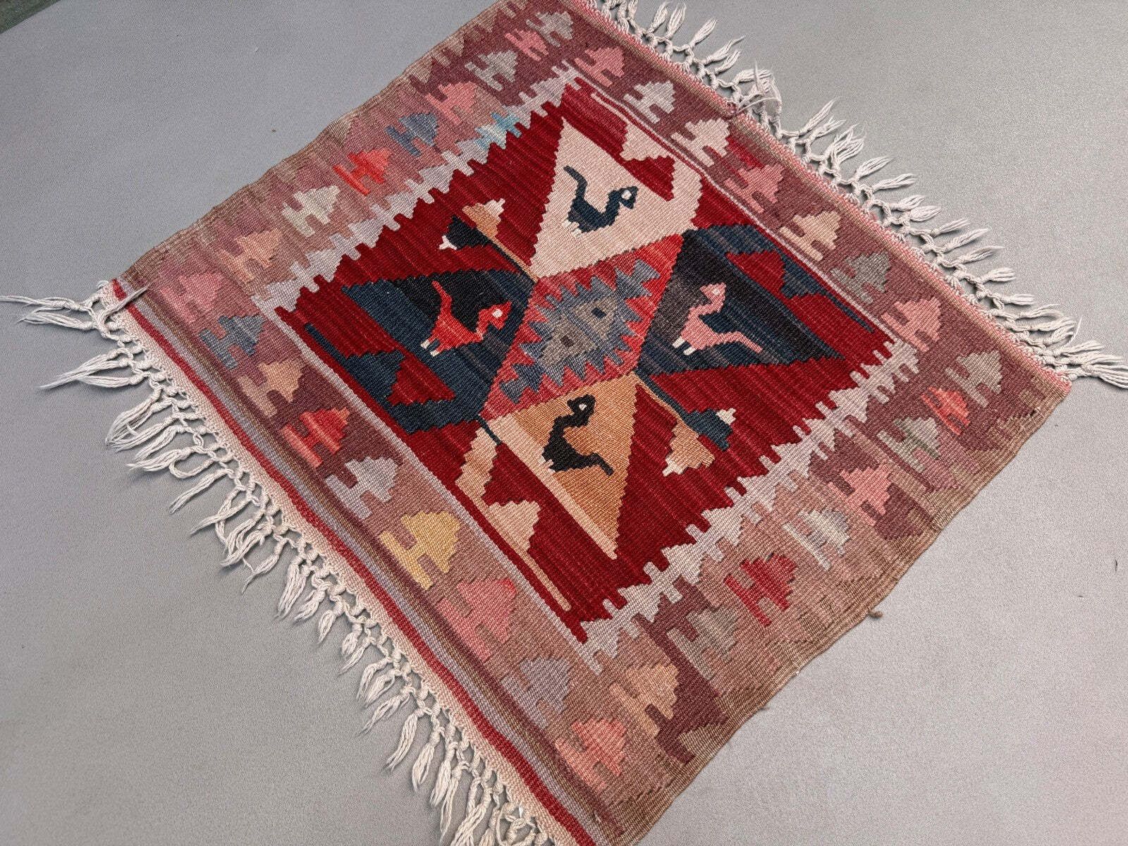 Vintage Turkish Mini Kilim 65x70 Cm Wool Small Kelim Runner, Shabby Chic 2567 photo for sale