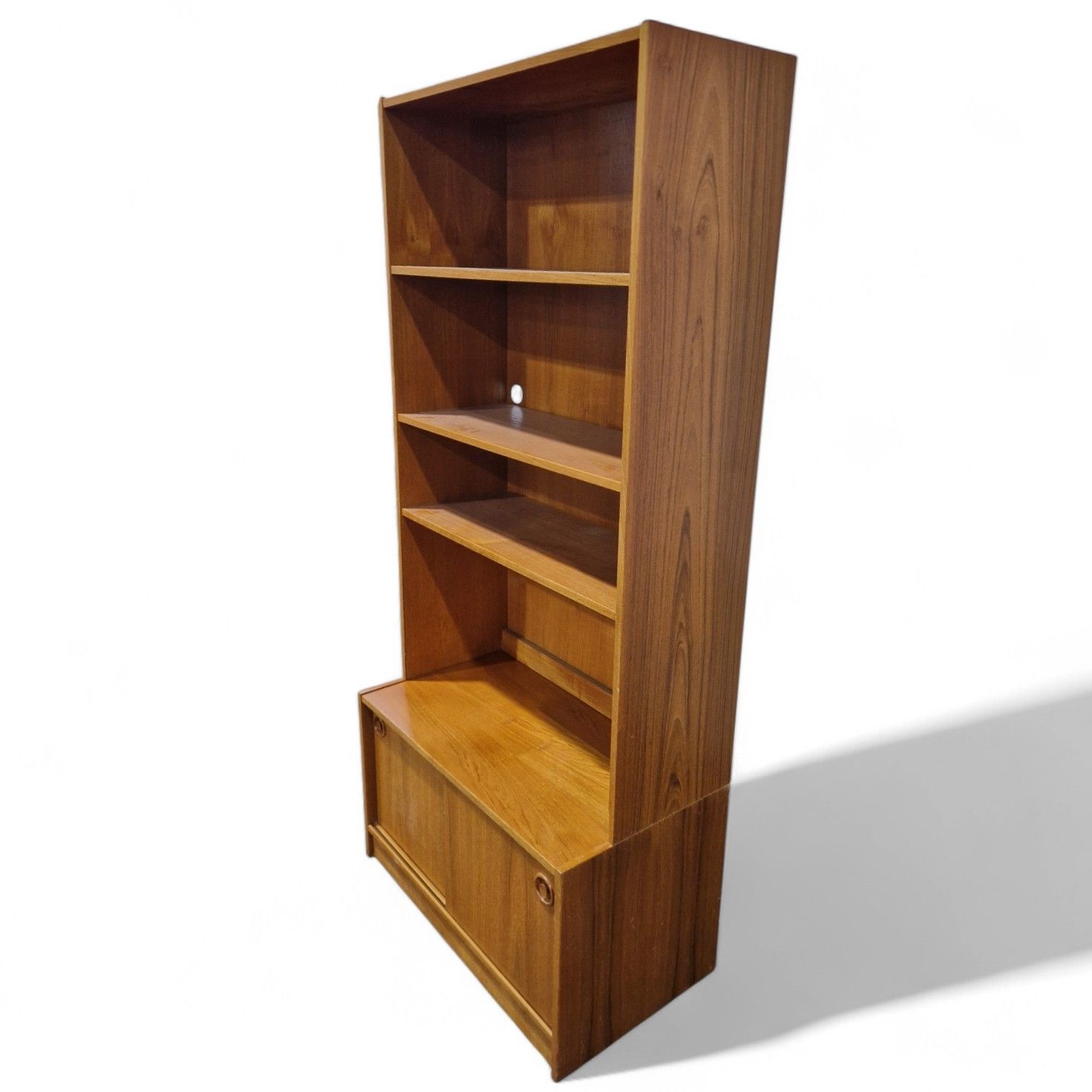 Vintage Teak Bookcase Cabinet Sliding Door Cupboard Mid Century Display Shelving photo buy