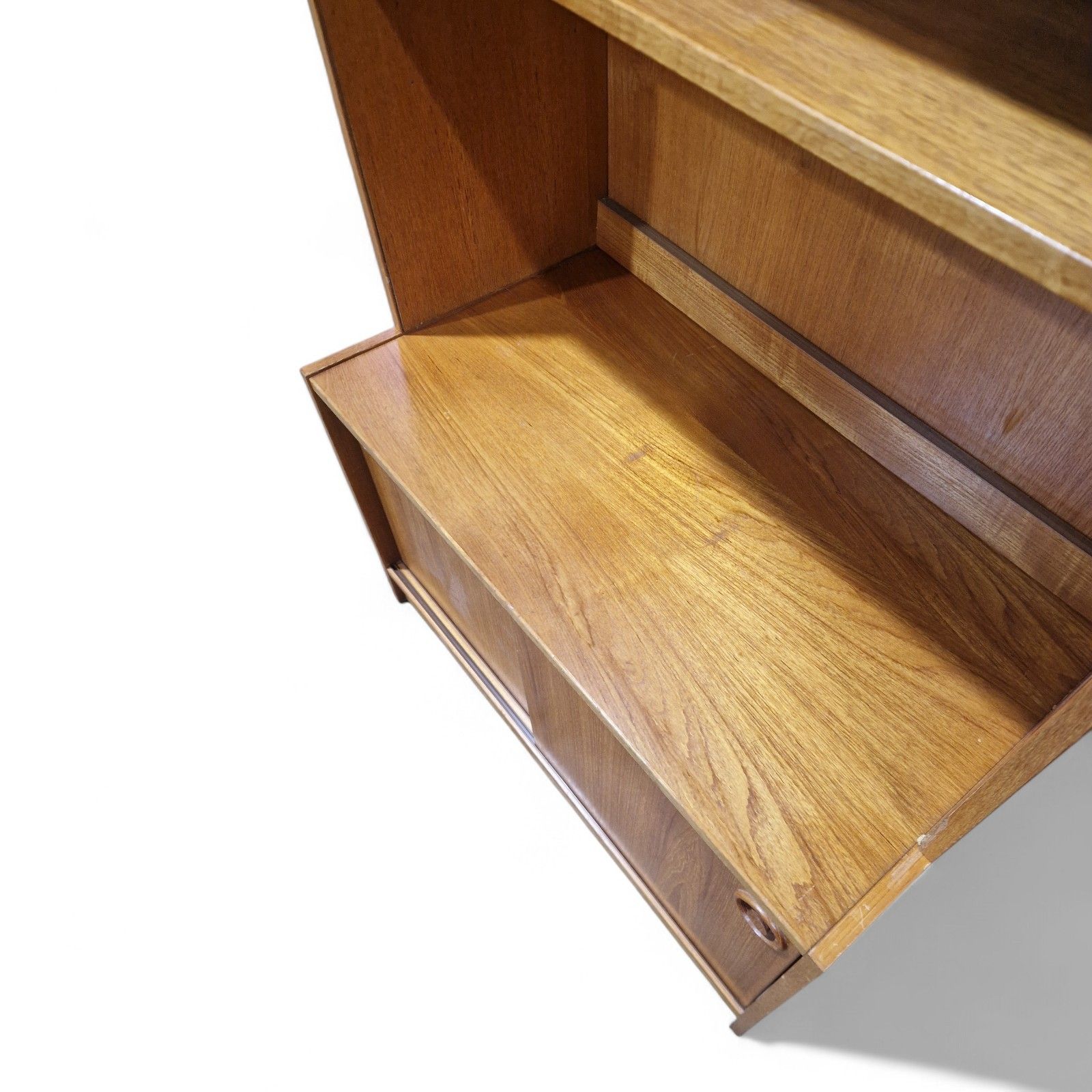 photo furniture Vintage Teak Bookcase Cabinet Sliding Door Cupboard Mid Century Display Shelving