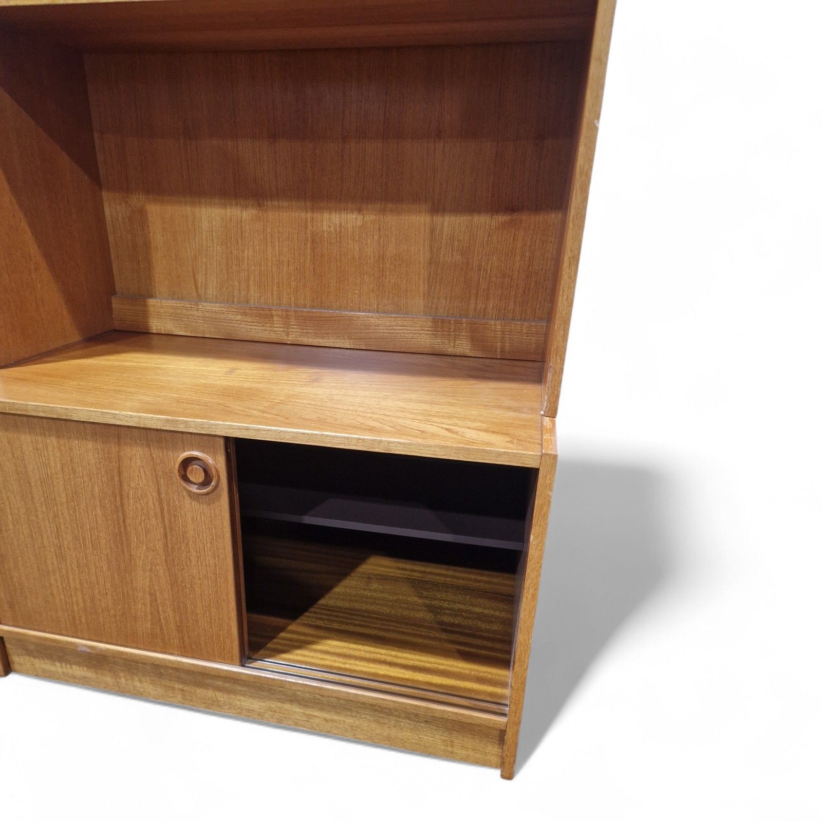 photo for sale Vintage Teak Bookcase Cabinet Sliding Door Cupboard Mid Century Display Shelving