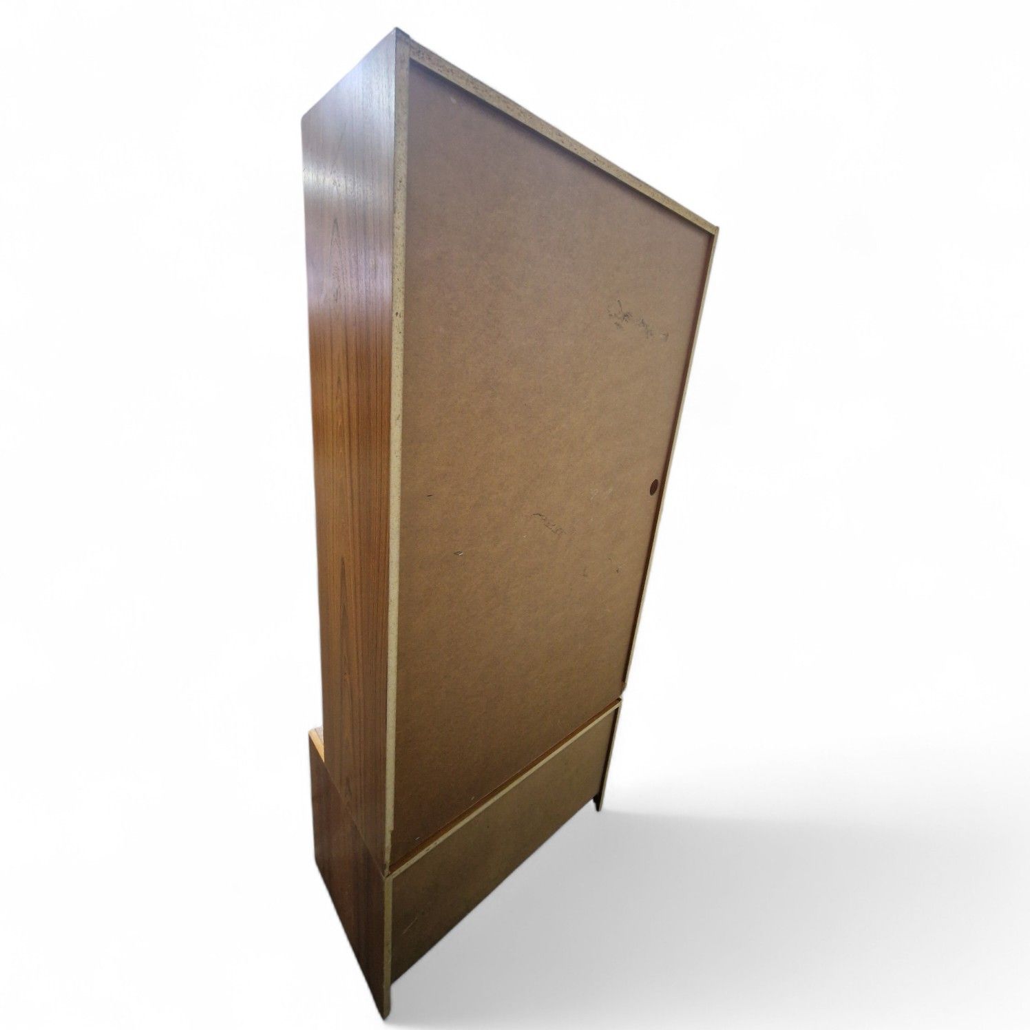 photo vintage Vintage Teak Bookcase Cabinet Sliding Door Cupboard Mid Century Display Shelving