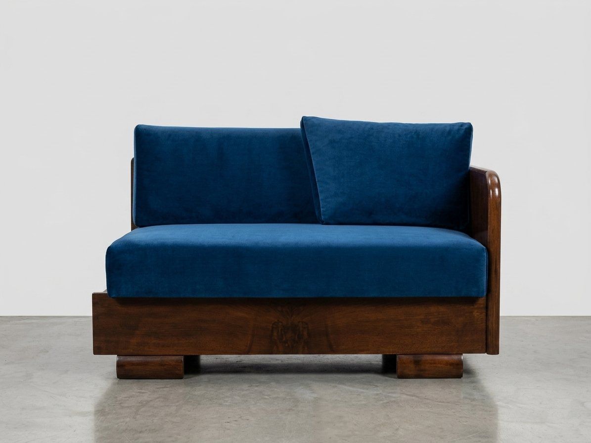 Oostenrijkse art deco sofa in donkerblauw fluweel, jaren 1930
