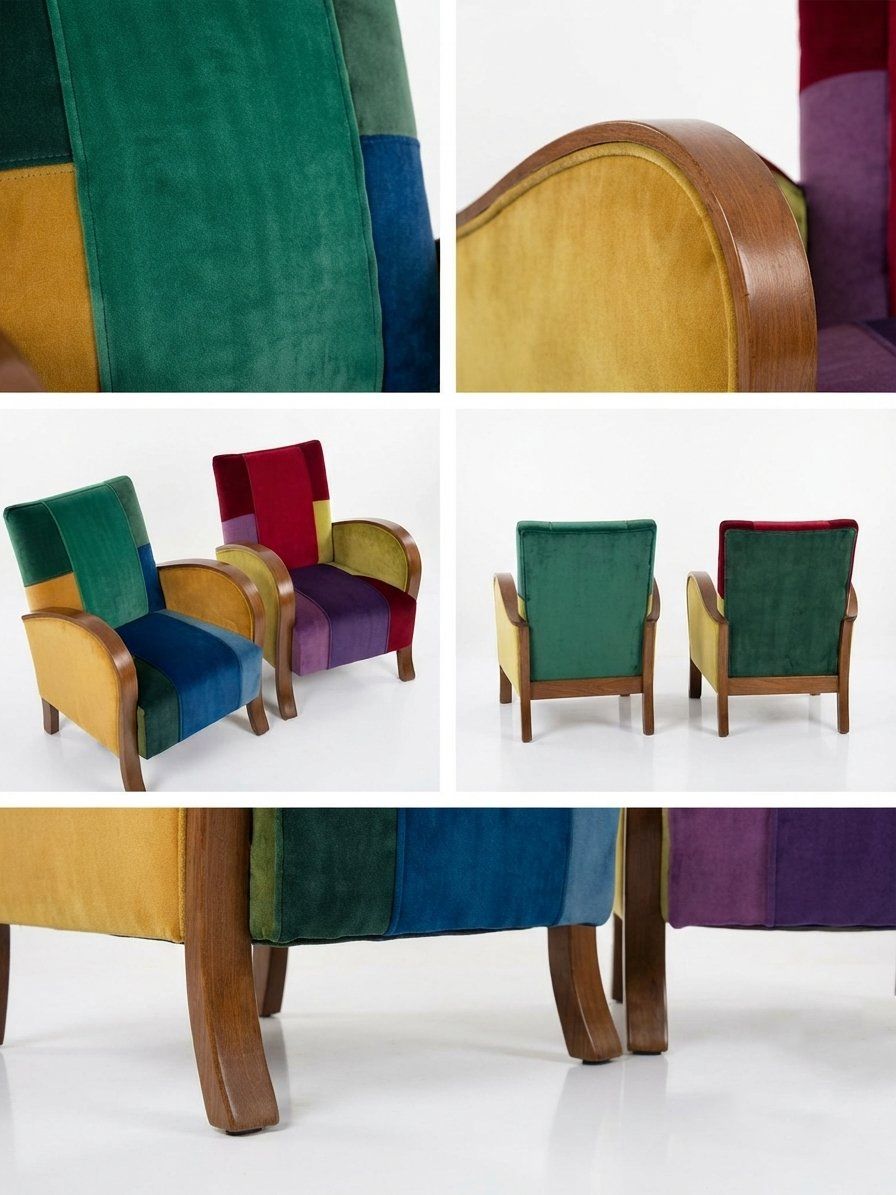 Art Deco Armchairs In Vibrant Multi Color Velvet Patchwork, Set Of 2 photo 5953.0