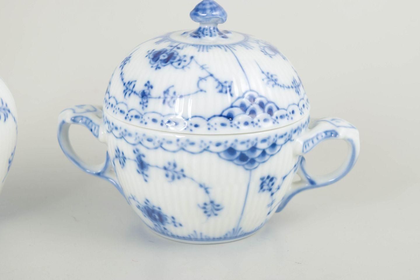 Royal Copenhagen. Blue Fluted Half Lace Creamer And Sugar Bowl, Late 20th C. photo furniture